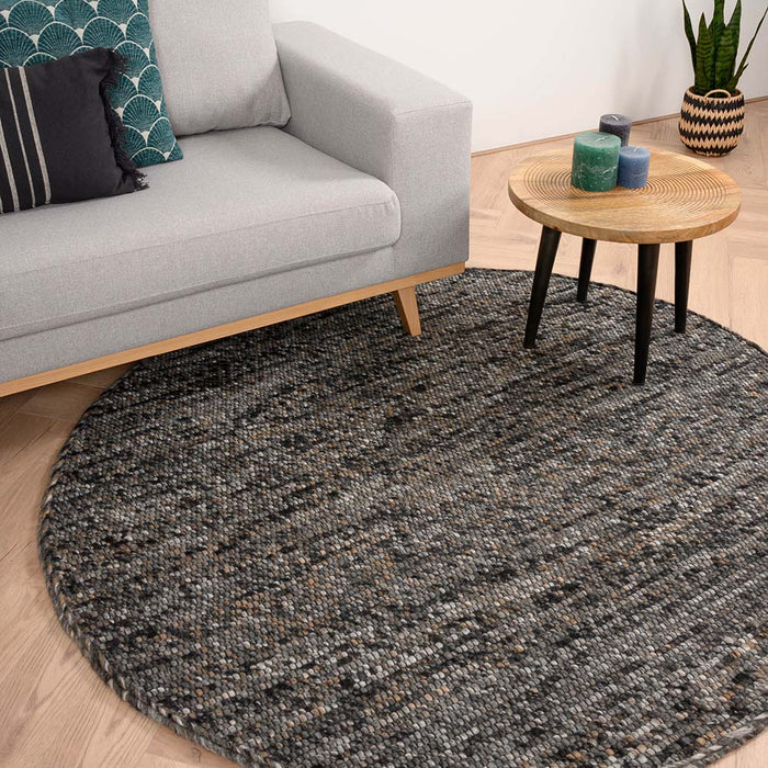 Nordic Weavers Rond wollen vloerkleed Lett - grijs|bruin - 160 cm