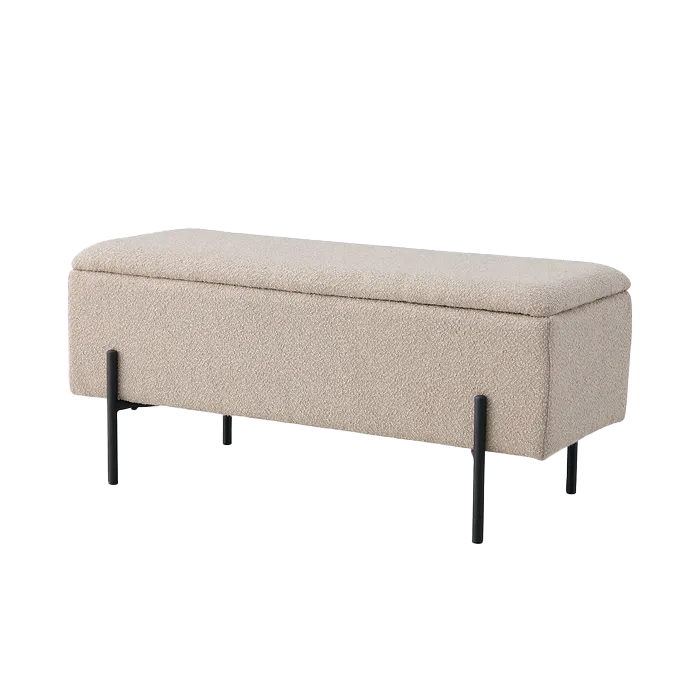 Artichok Marlou bouclé bankje met opbergruimte beige - 95 x 46 cm