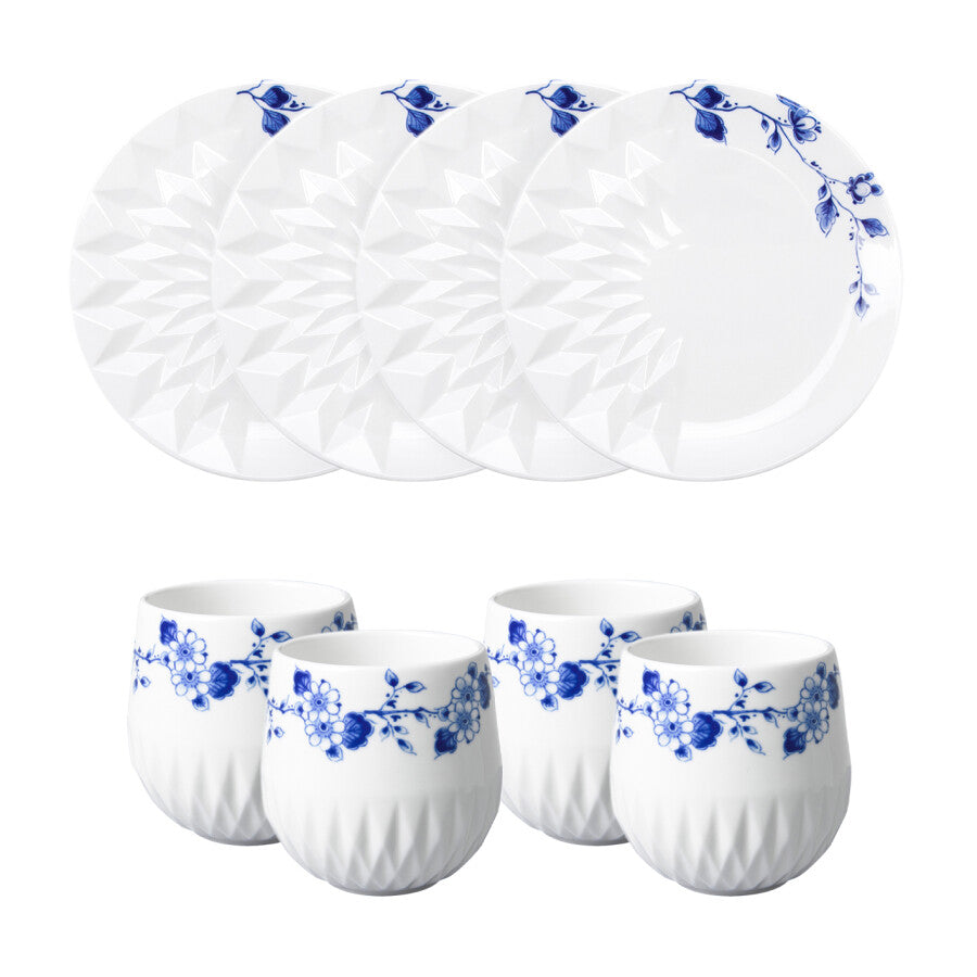 Heinen Delfts Blauw Koffie met Gebak Bauw Vouw 8 St. Set van 2