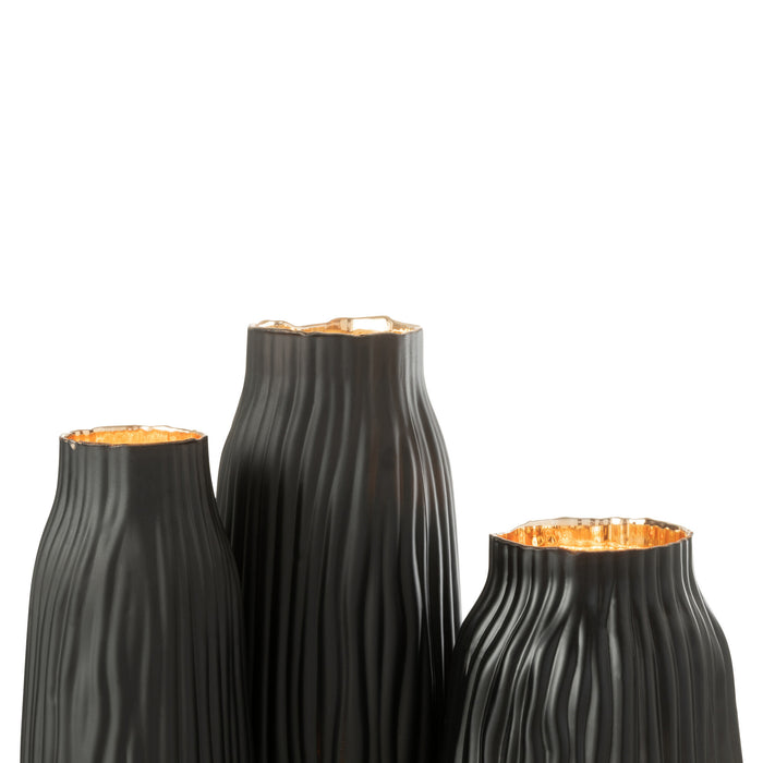 J-Line Vaas Inkepingen Glas Zwart|Goud Large