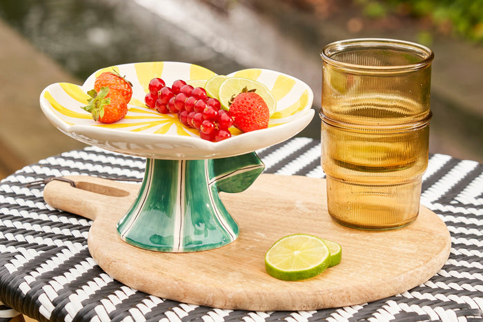 Mica Decorations Taartplateau Bloem - H10,5 x Ø21 cm - Dolomiet - Geel