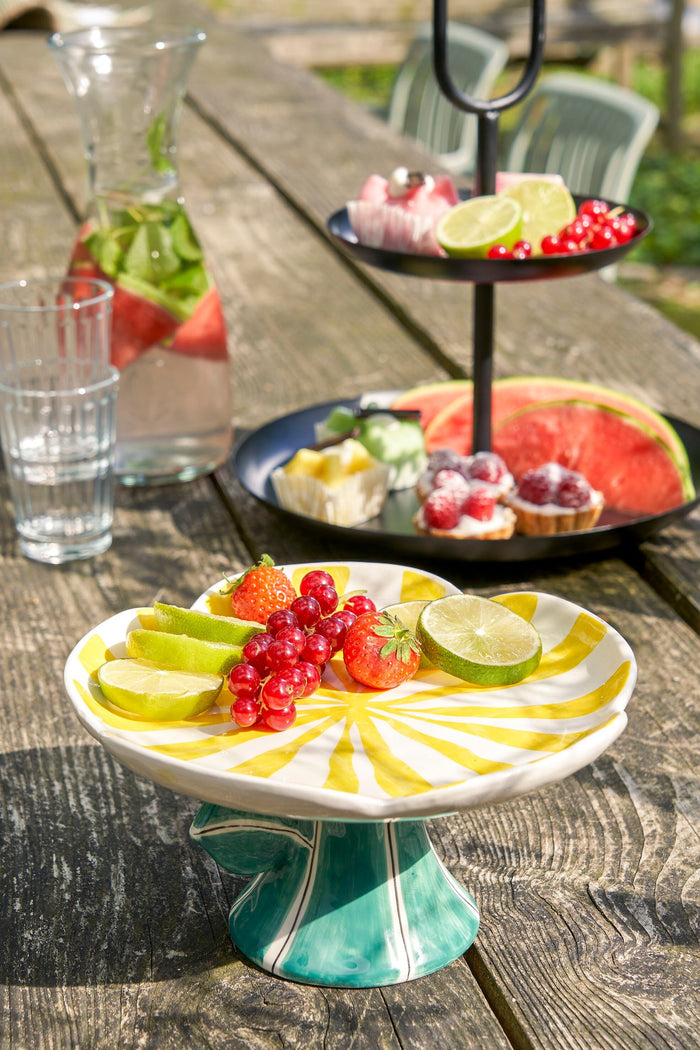 Mica Decorations Taartplateau Bloem - H10,5 x Ø21 cm - Dolomiet - Geel