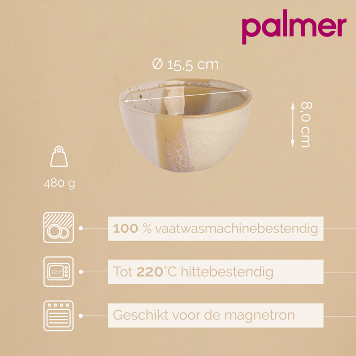 Palmer Schaal Beach 15.5 cm 80 cl Beige Stoneware 6 stuks