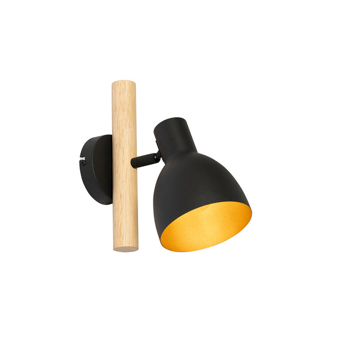 QAZQA Landelijke wandlamp zwart met hout - Flint