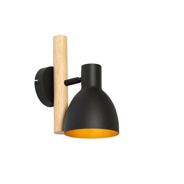 QAZQA Landelijke wandlamp zwart met hout - Flint