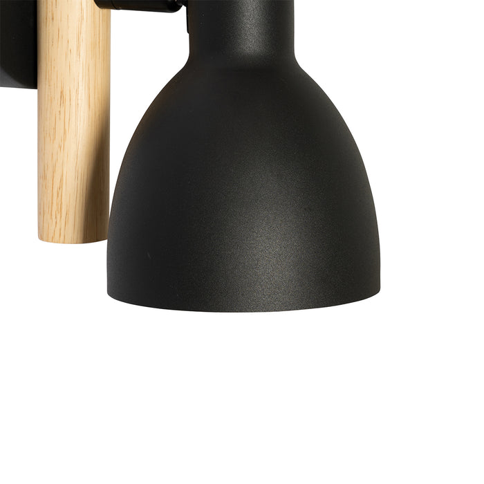 QAZQA Landelijke wandlamp zwart met hout - Flint