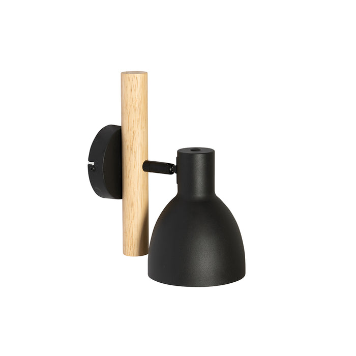 QAZQA Landelijke wandlamp zwart met hout - Flint