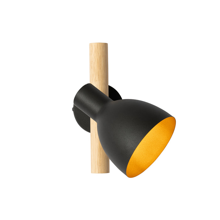 QAZQA Landelijke wandlamp zwart met hout - Flint