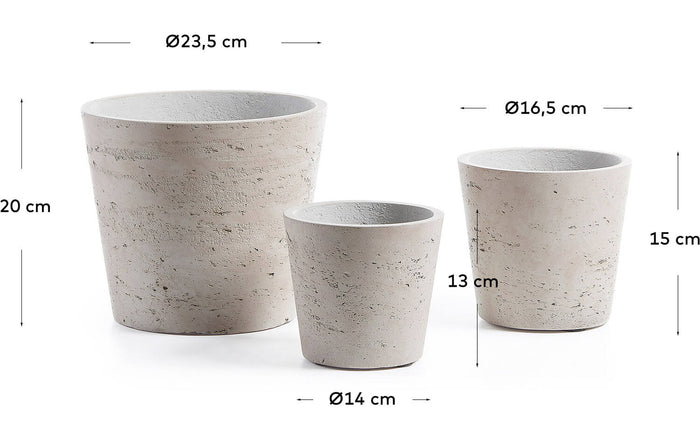 Kave Home - Low set van 3 bloempotten grijs Ø 23,5 cm | Ø 16,5 cm | Ø