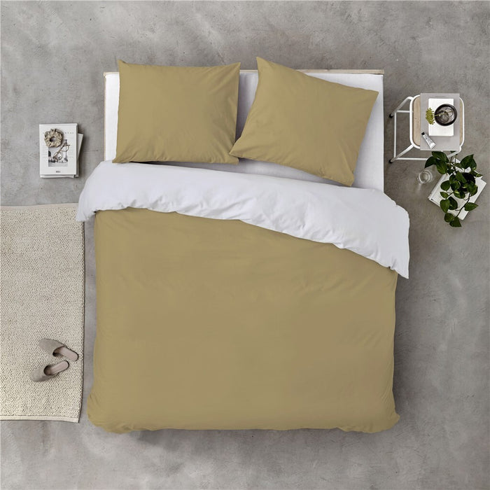 Byrklund - Dekbedovertrek Side Way - 240x220 - Okergeel | Wit