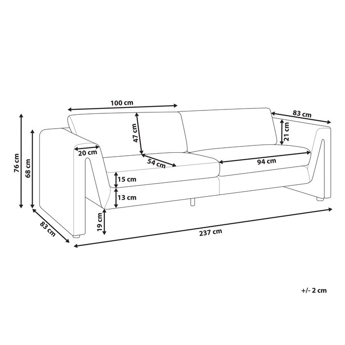 Beliani - MAUNU - Driezitsbank - Grafietgrijs - Fluweel