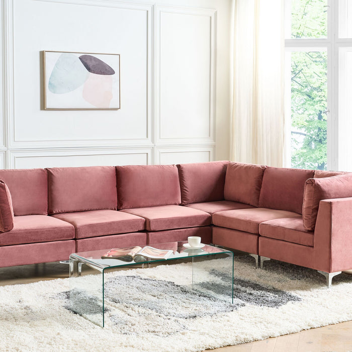 Beliani - EVJA - Hoekbank - Roze - Linkerzijde - Fluweel