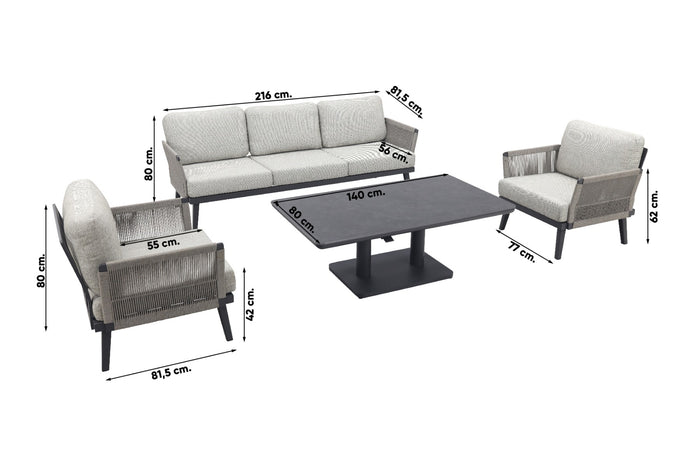 VDG Durban|Medina verstelbare stoel-bank loungeset - 4-delig