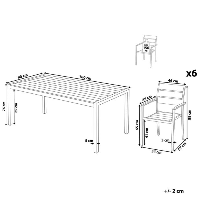 Beliani - VERNIO - Tuinset voor 6 - Lichte houtkleur - Kunsthout