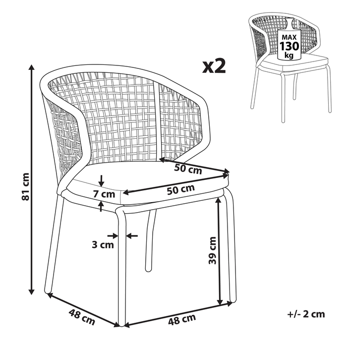 Beliani - PALMI - Tuinstoel set van 2 - Grijs - Aluminium
