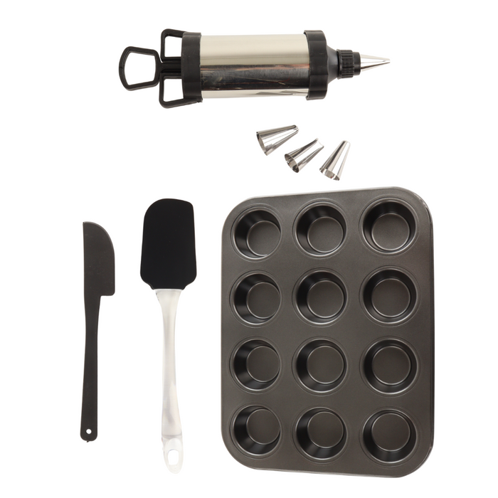 OTIX Muffinbakvormen met Spatel Mes Spuitstuk Zwart Metaal