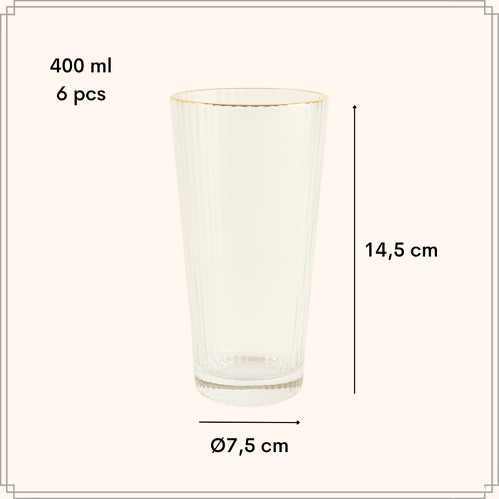 OTIX Waterglazen Longdrink Glazen Set van 6 Stapelbaar 400ml Met go...