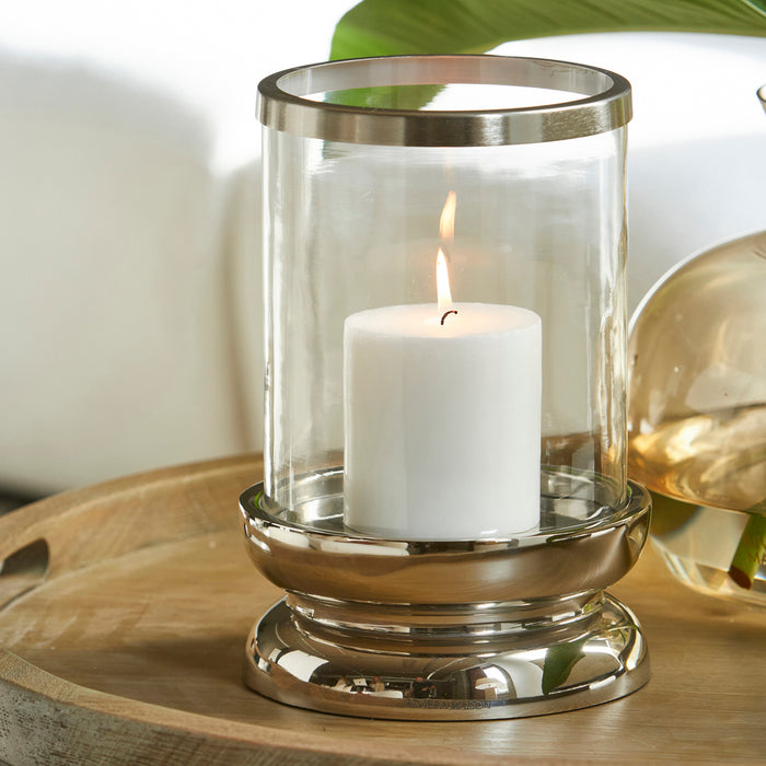 Riviera Maison Windlicht groot Zilver - Vallea - Aluminium, Glas, Hout