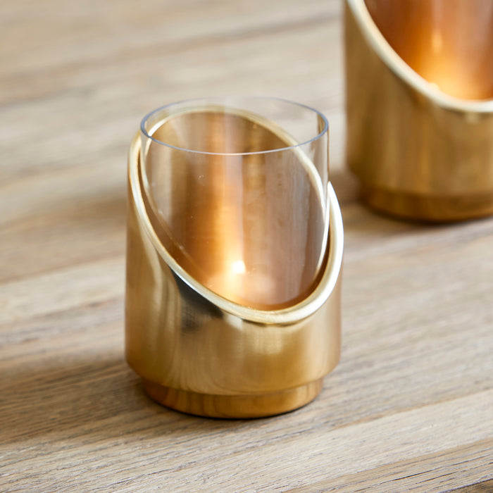 Riviera Maison theelichthouder Beige|Goud - Gaia - Aluminium, Glas