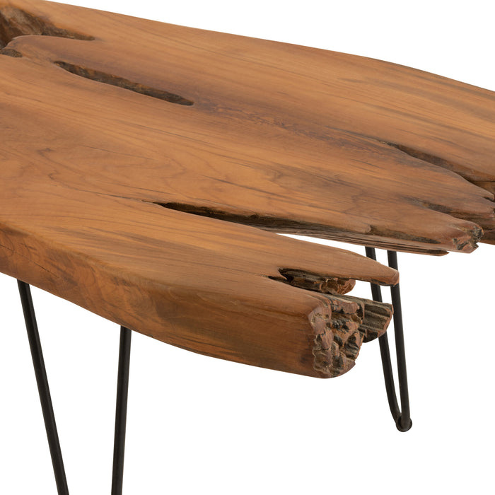 J-Line bijzettafel Relax - metaal|hout - wit|naturel - set van 2