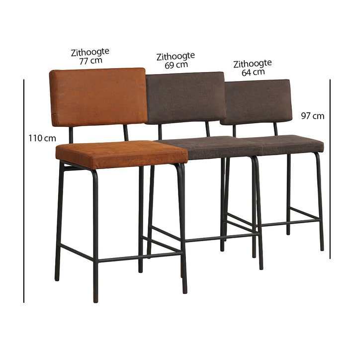 Bronx71 Industriële barkruk Espen antraciet eco-leer 64-77 cm