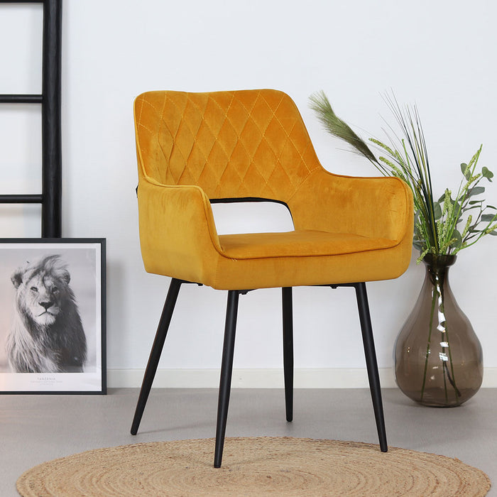 Bronx71 Velvet eetkamerstoel Mika okergeel