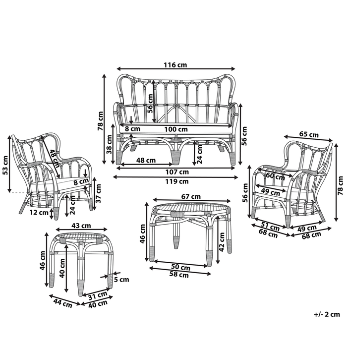 Beliani - BRINDISI - Loungeset voor 4 - Natuurlijk - Rotan