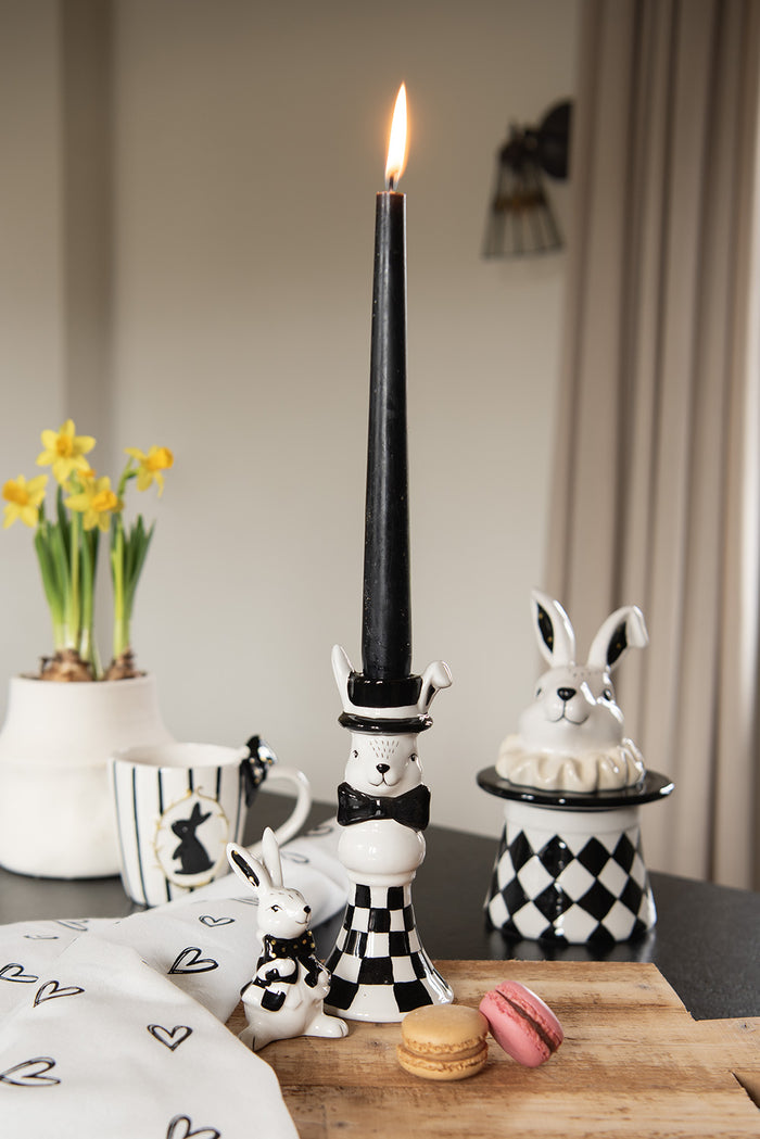 Clayre & Eef Beeld Konijn 9 cm Wit Zwart Keramiek