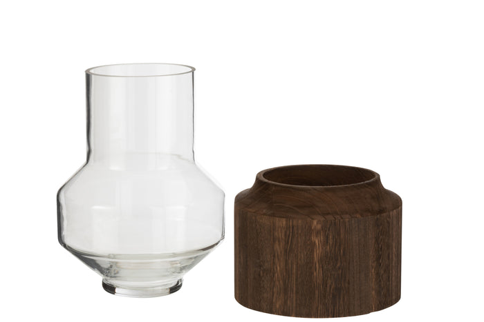 J-Line vaas Rond Hoog - hout|glas - donkerbruin - S - 26.00 cm hoog