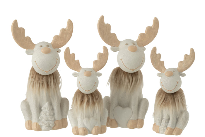 J-Line kerstfiguren Hertjes - ski zittend - polyresin - wit|beige - large - 2 stuks