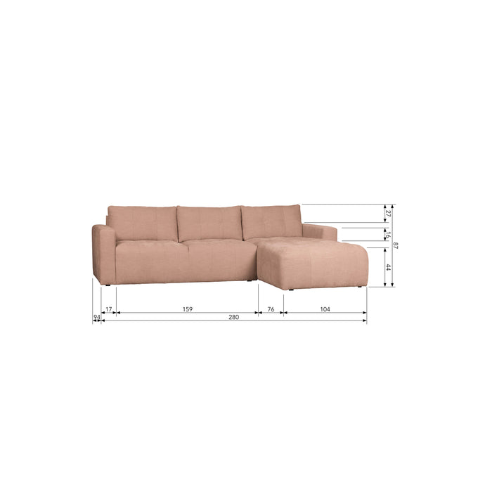 vtwonen Bar Chaise Longue Rechts - Stof - Roze - 87x280x170