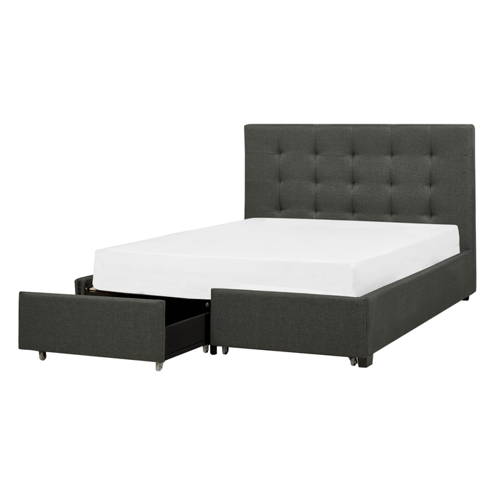 Beliani-ROCHELLE -Bed opbergruimte-Donkergrijs-140x200 cm-Polyester