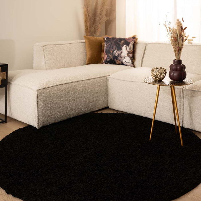 Tapeso Rond hoogpolig vloerkleed shaggy Trend effen - zwart - 240 cm