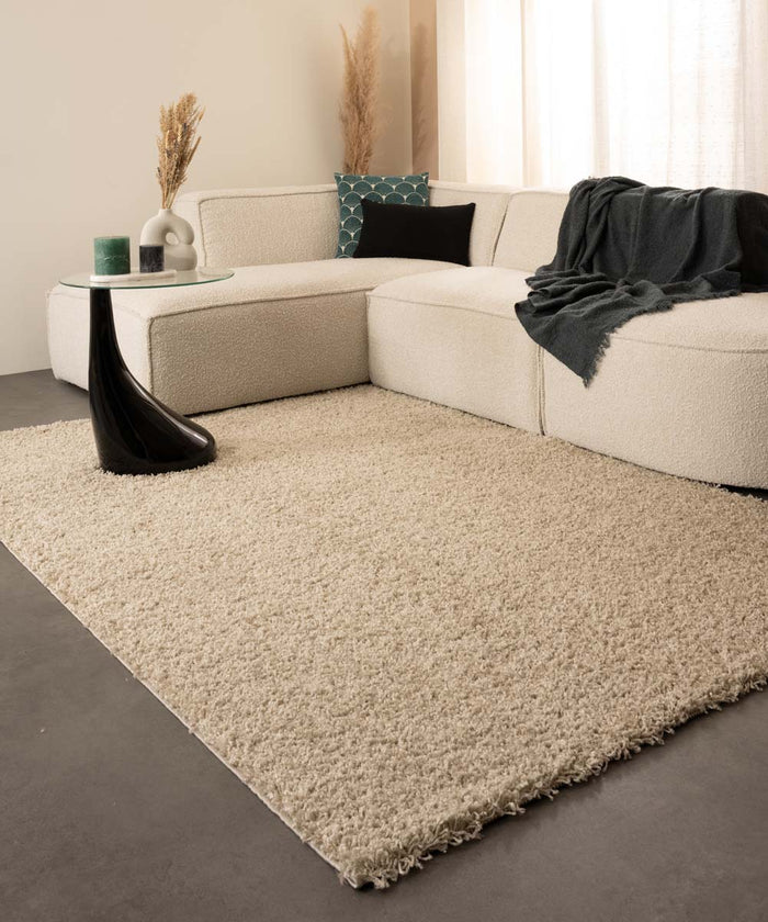 Tapeso Hoogpolig vloerkleed shaggy Trend effen - champagne - 120x170