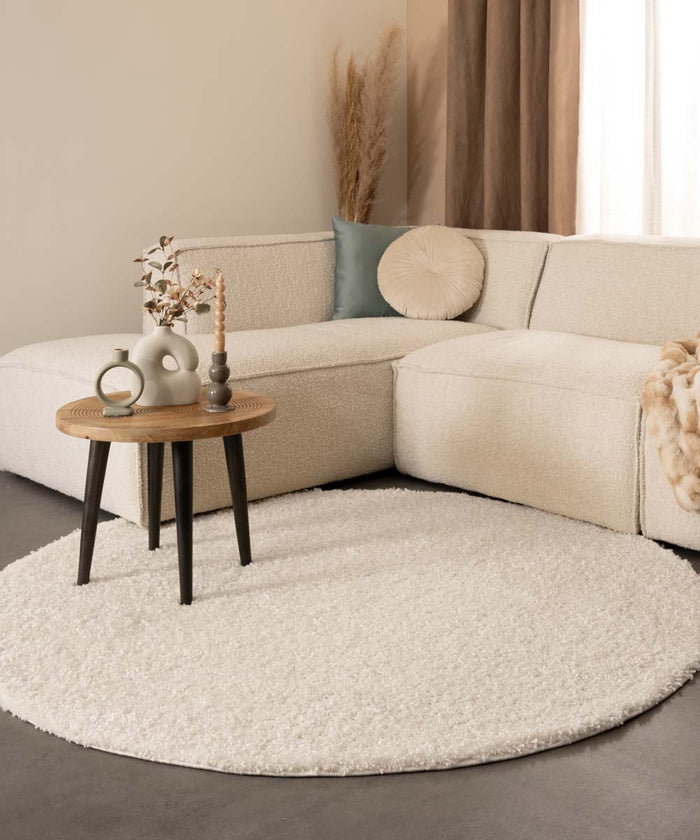 Tapeso Rond hoogpolig vloerkleed shaggy Trend effen - ivoor - 300 cm