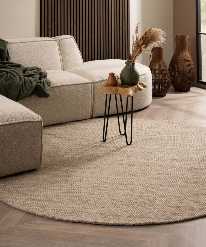 Nordic Weavers Rond wollen vloerkleed - Ulstein naturel|grijs - 200 cm