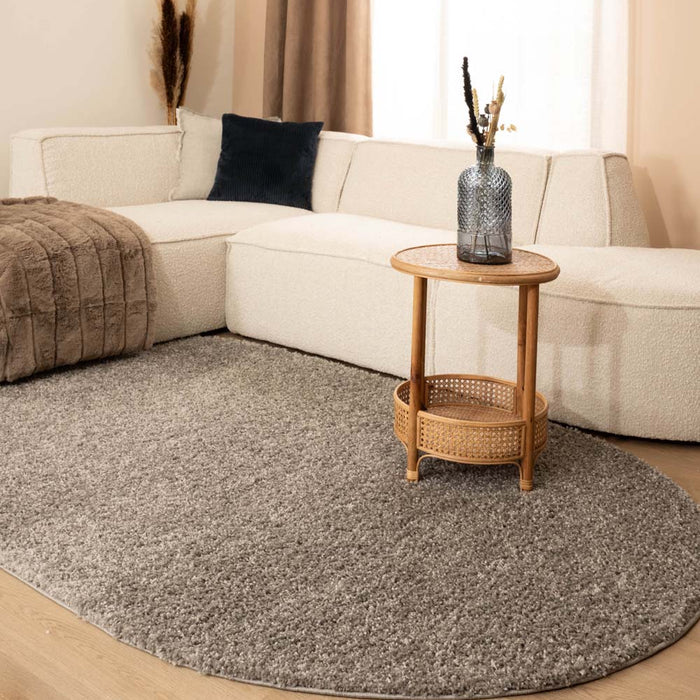 Tapeso Ovaal hoogpolig vloerkleed shaggy Trend effen - lichtgrijs -