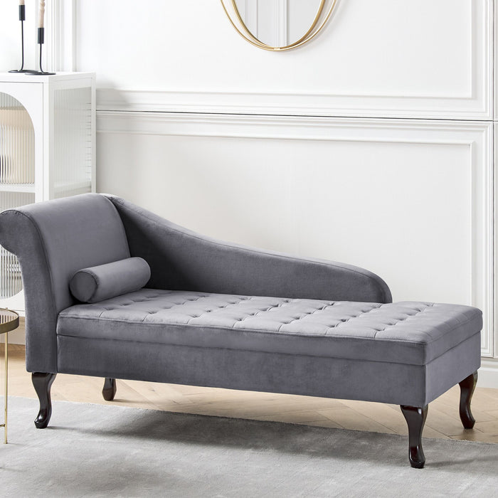 Beliani - PESSAC - Chaise longue - Donkergrijs - Linkerzijde - Fluweel