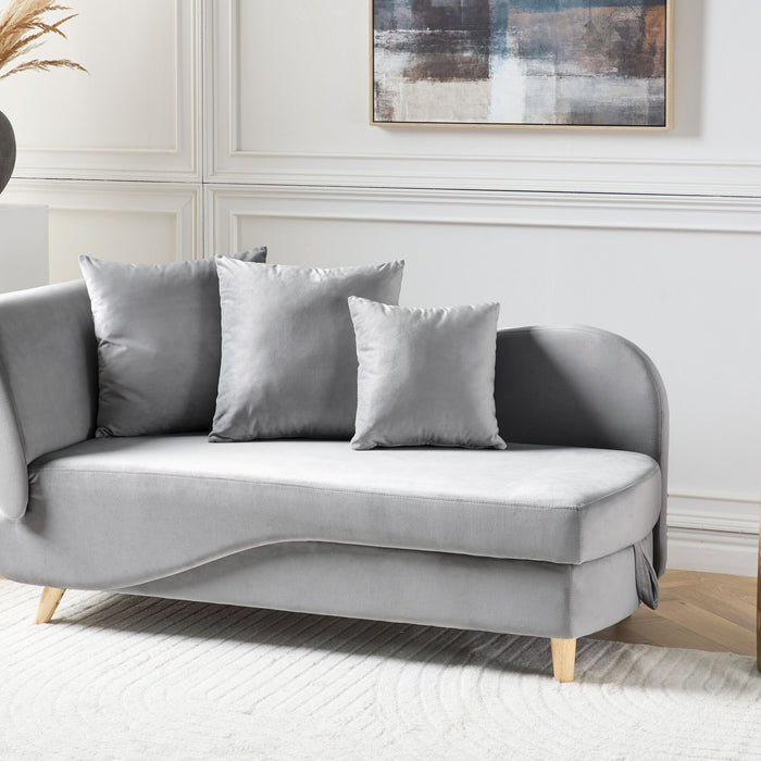 Beliani-MERI II-Chaise longue opberg-Lichtgrijs-Linkerzijde-Fluweel