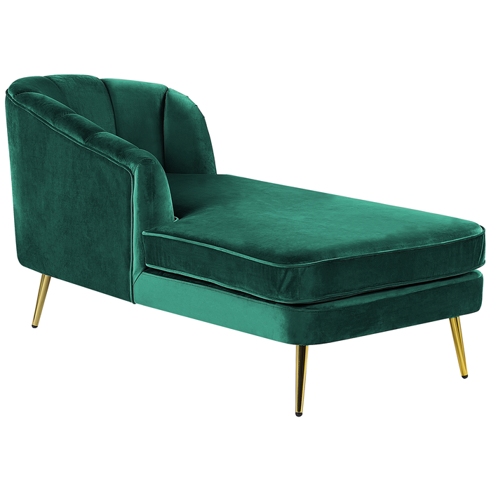 Beliani-ALLIER-Chaise longue-Smaragdgroen-Rechterzijde-Fluweel