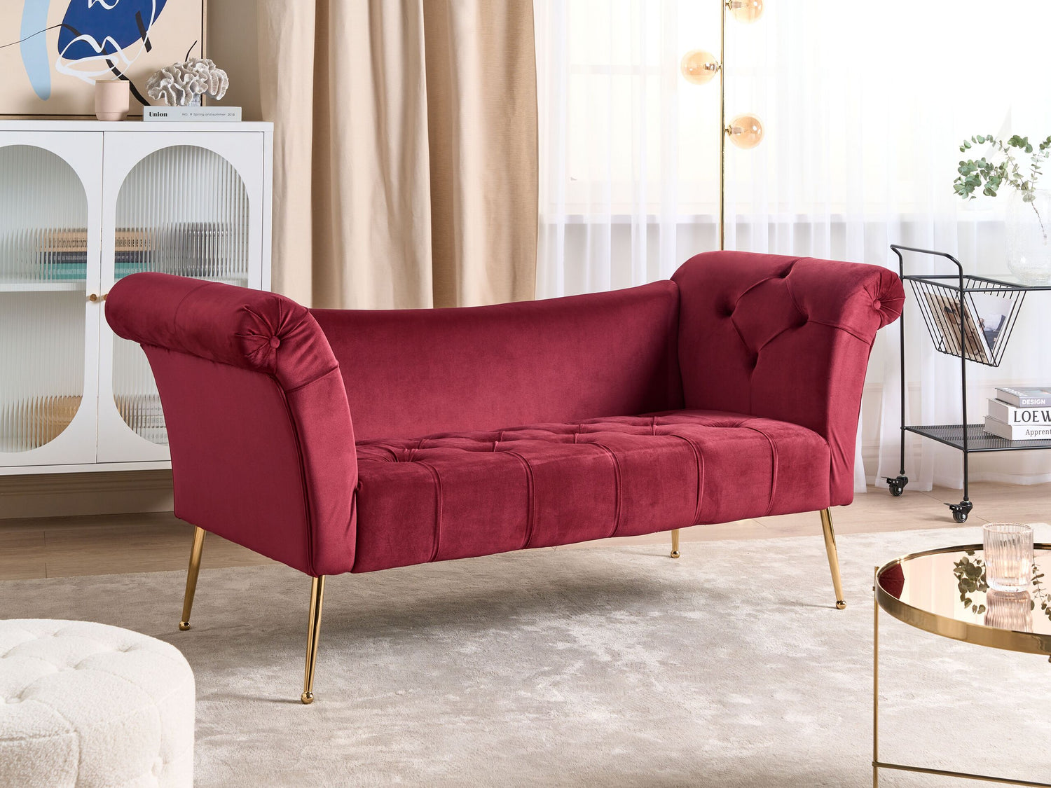 Beliani - NANTILLY - Chaise longue - Donkerrood - Fluweel