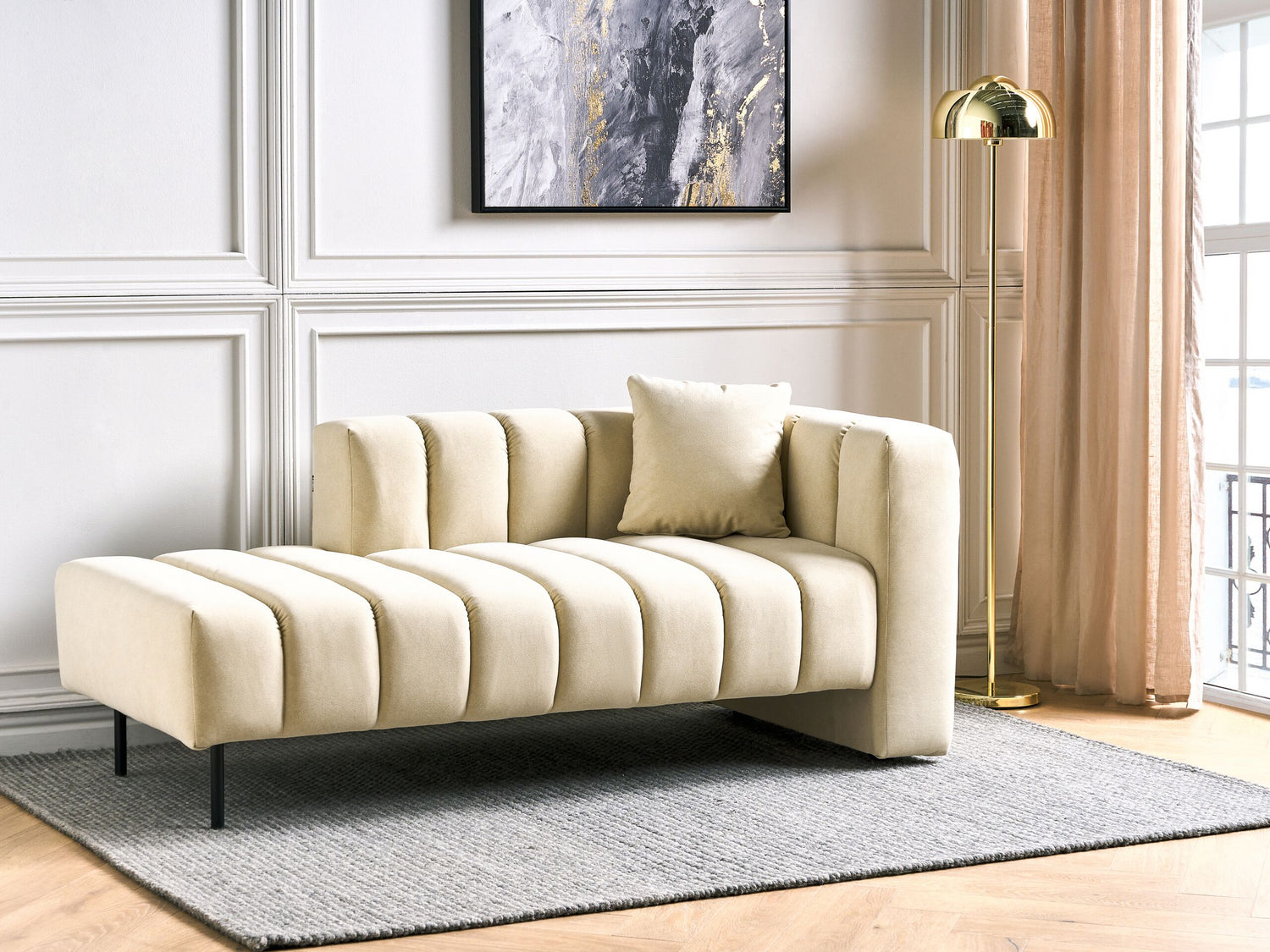 Beliani-LANNILS-Chaise longue-Gebroken wit-Rechts-Vegan kunstleer