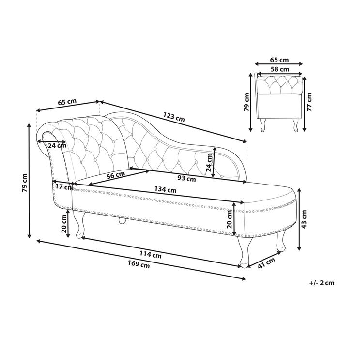 Beliani - NIMES - Chaise longue - Olijfgroen - Linkerzijde - Fluweel