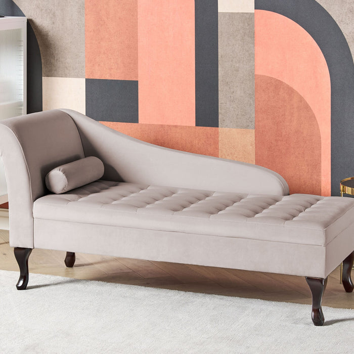 Beliani - PESSAC - Chaise longue - Lichtbeige - Linkerzijde - Fluweel