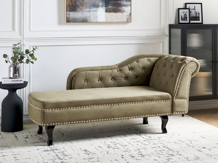 Beliani - NIMES - Chaise longue - Olijfgroen - Rechtszijdig - Fluweel