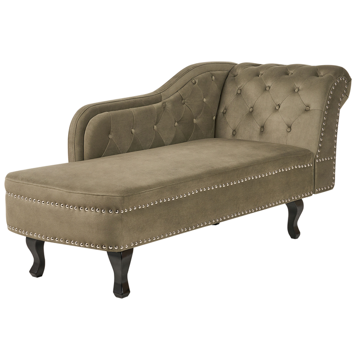 Beliani - NIMES - Chaise longue - Olijfgroen - Rechtszijdig - Fluweel