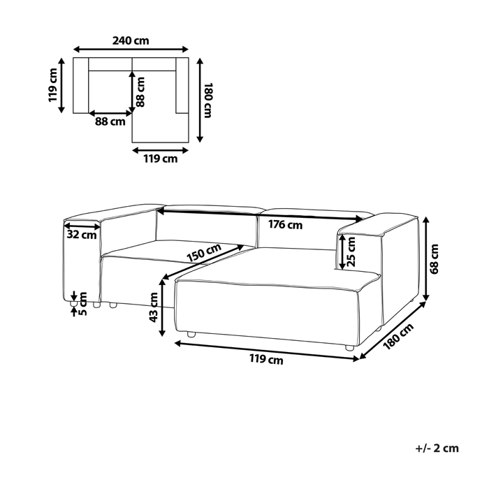 Beliani - APRICA - Tweezitsbank - Beige - Linkerzijde - Linnen