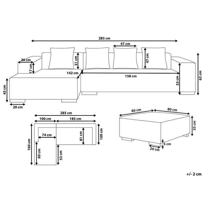 Beliani-LUNGO-Hoekbank met ottomaan-Beige-Rechtszijdig-Corduroy
