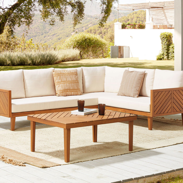 Beliani-BARATTI-Loungeset voor 4-Lichte houtkleur|Beige-Acaciahout