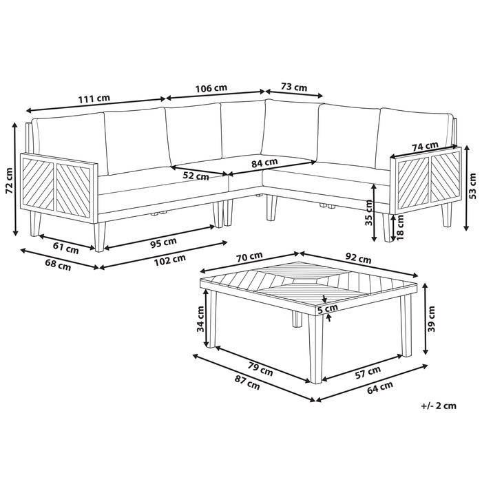 Beliani-BARATTI-Loungeset voor 4-Lichte houtkleur|Beige-Acaciahout